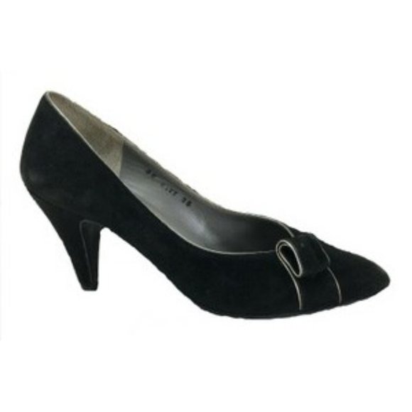 Yves Saint Laurent Black Silver Suede Almond Toe